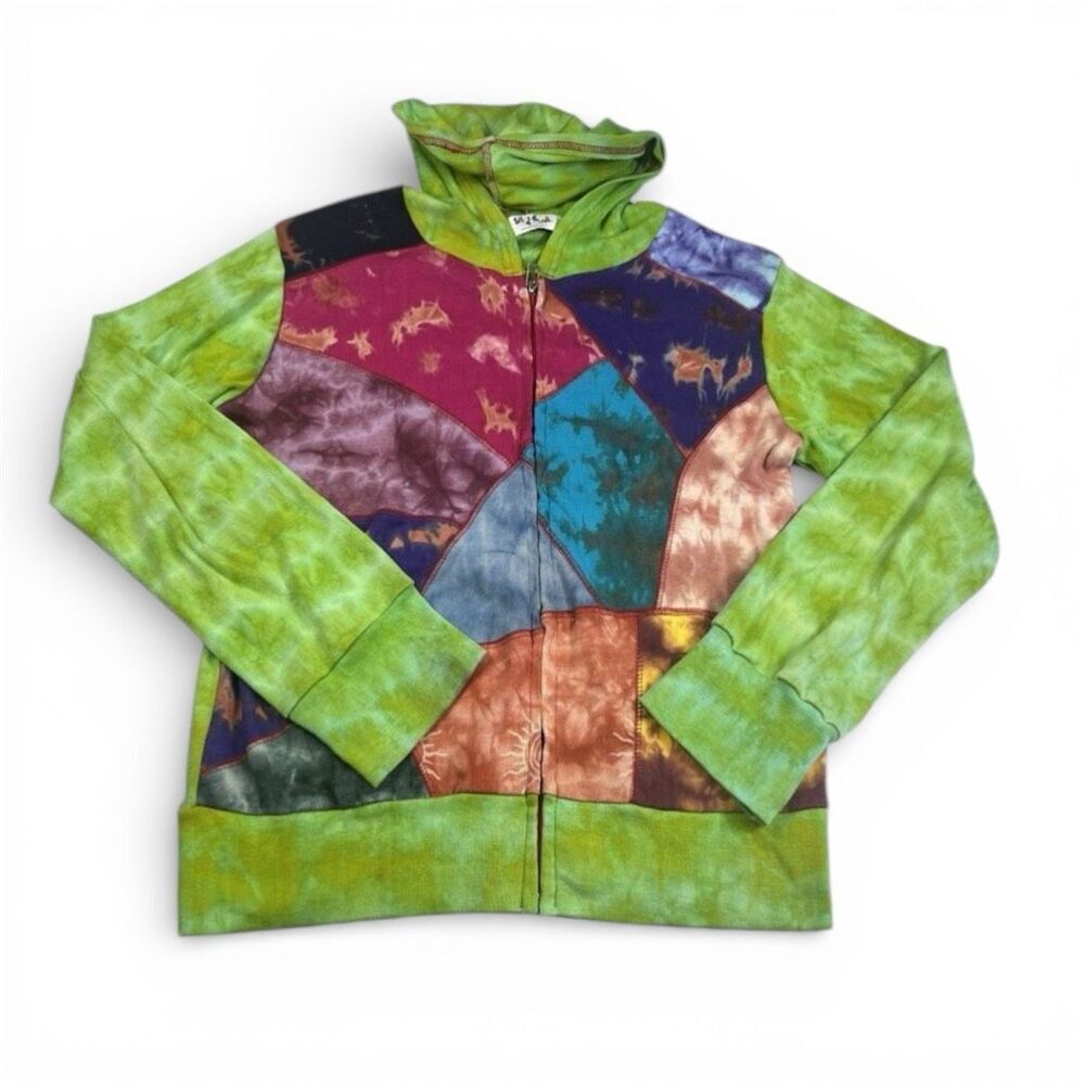 Talk Of The Walk Hooded Jacket Patchwork Boho Casual Hippie Y2K Full Zip M/L